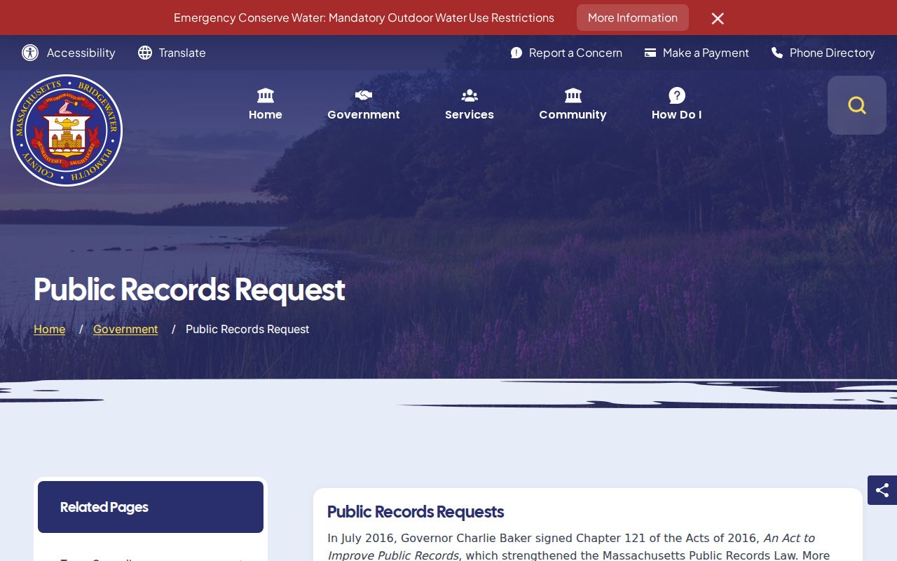 Bridgewater residents directory public-records request instructions