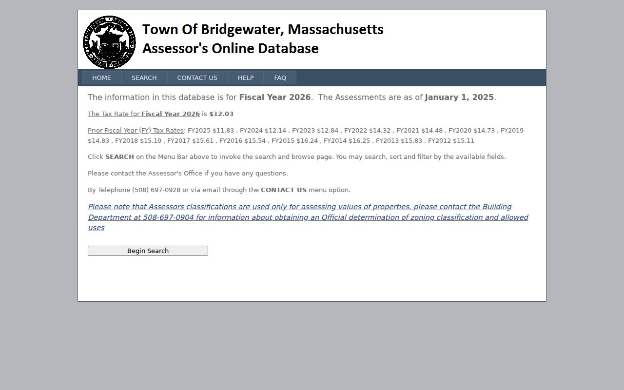 Bridgewater street directory assessor search for address and parcel research